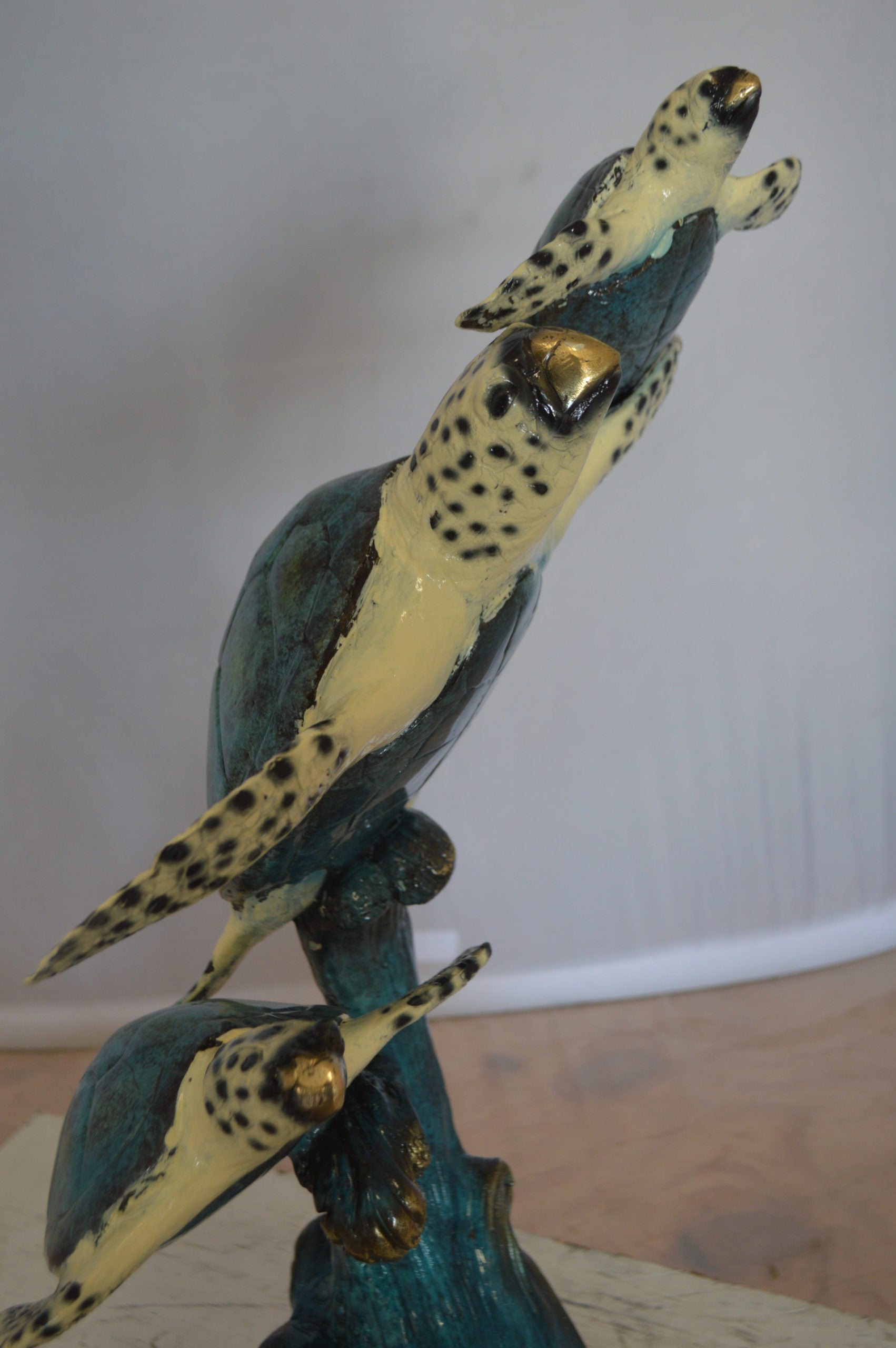 Three Turtles Overreach Each Other Bronze Statue -  Size: 15"L x 9"W x 24"H. 