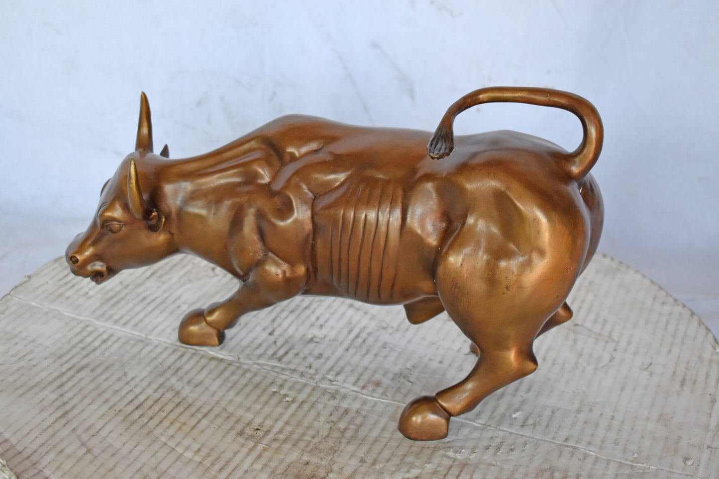 Wall Street Bull replica bronze statue - Size: 15"L x 7"W x 9"H.
