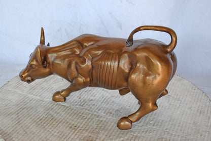 Wall Street Bull replica bronze statue - Size: 15"L x 7"W x 9"H.