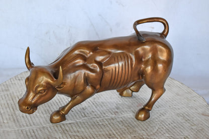 Wall Street Bull replica bronze statue - Size: 15"L x 7"W x 9"H.