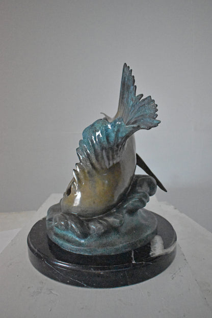 Sailfish Catching a Small Fish in Action Bronze Statue - Size: 26" x 16" x 25"H.