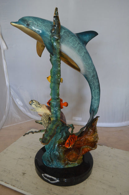 Dolphin , Turtle And Fish Bronze Statue -  Size: 18"L x 16"W x 25"H. 