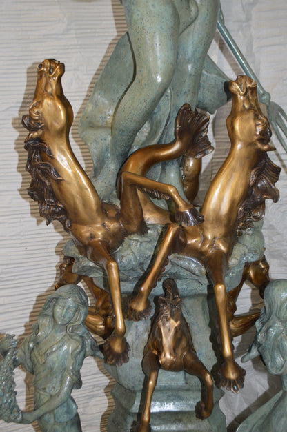 Neptune Fountain W six Horses Bronze Statue -  Size: 38"L x 38"W x 90"H.