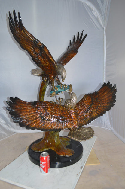 Two Eagles Fighting on Fish Bronze Statue -  Size: 33"L x 28"W x 42"H. 