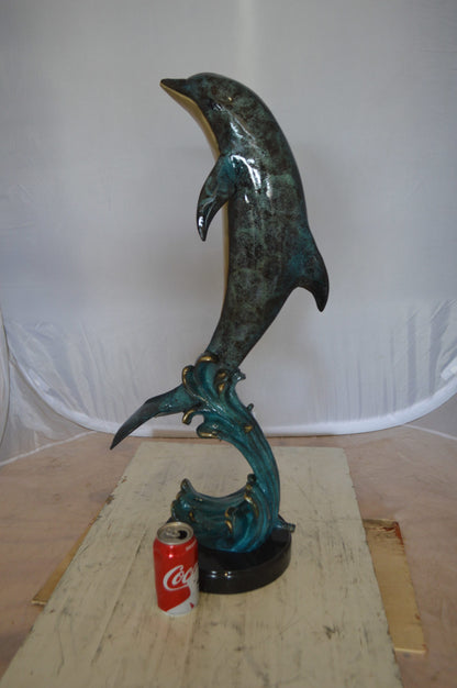 Dolphin Fountain  On A Marble Base Bronze Statue -  Size: 12"L x 8"W x 30"H. 