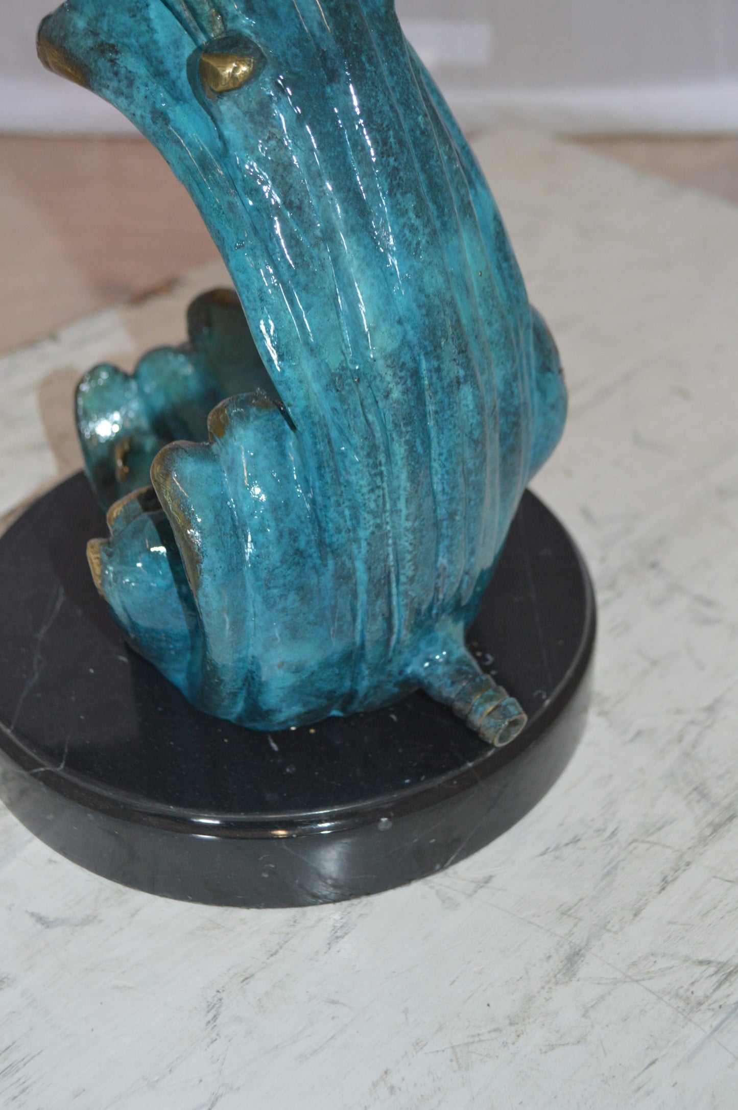 Dolphin Fountain  On A Marble Base Bronze Statue -  Size: 12"L x 8"W x 30"H. 