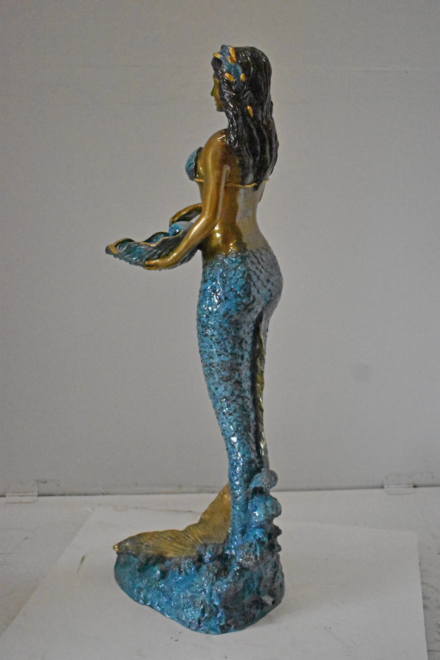 Mermaid Holding a Shell Bronze Fountain Color Finish - Size: 18" x 19" x 46"H.
