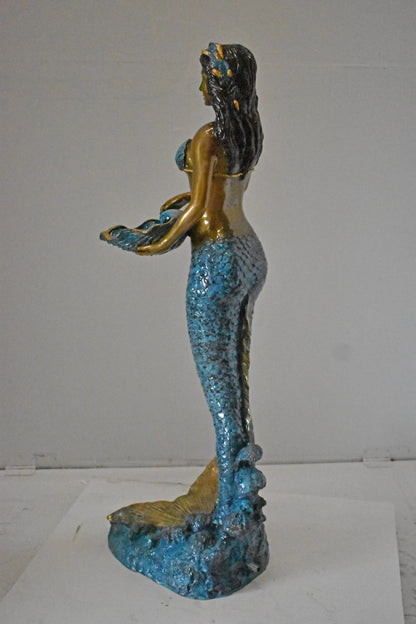 Mermaid Holding a Shell Bronze Fountain Color Finish - Size: 18" x 19" x 46"H.