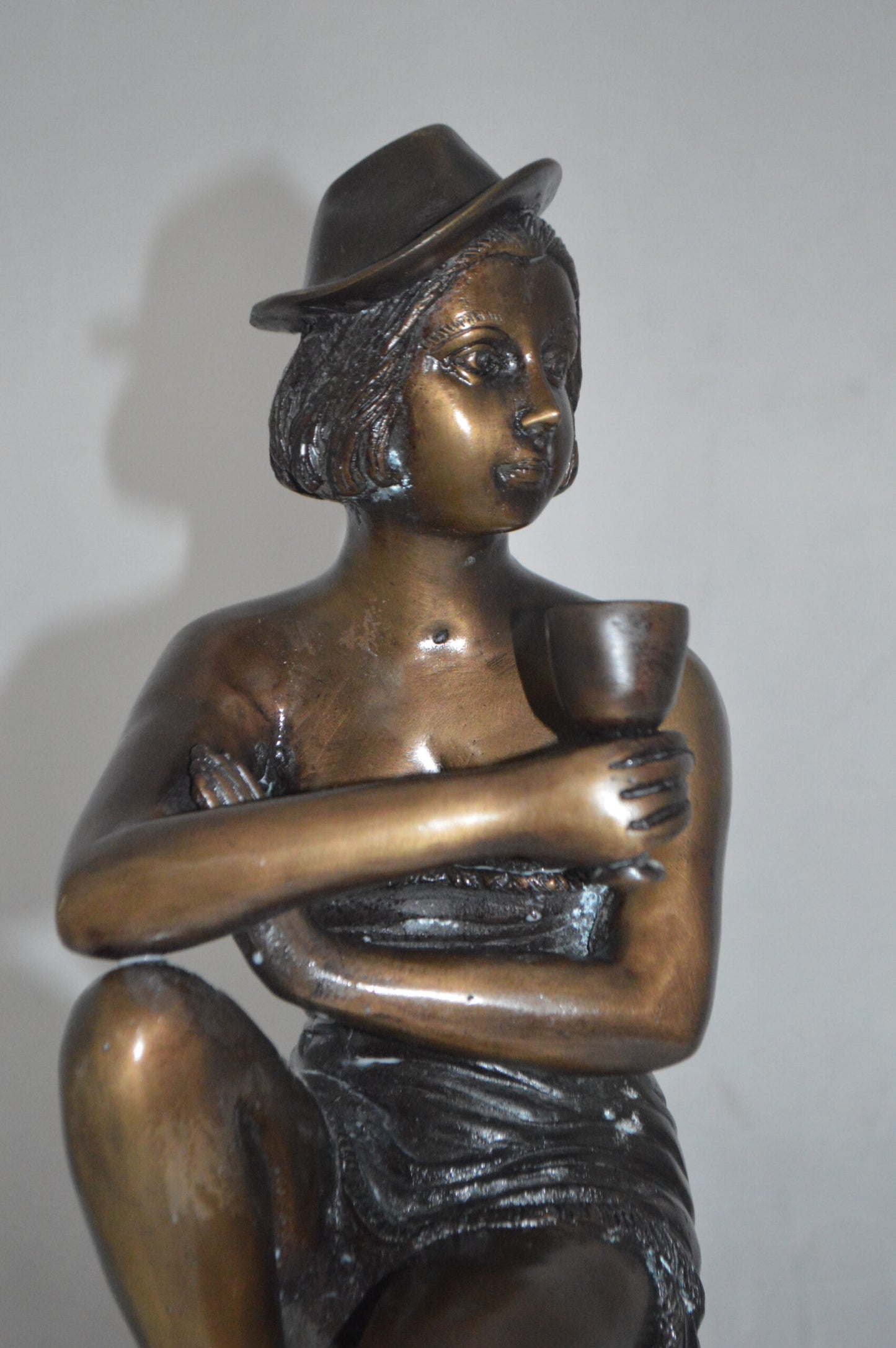Lady W Champagne Glass Bronze Statue - Size: 8"L x 6"W x 22"H.