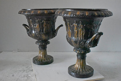Pair of Beautiful Urns Bronze Statues - Size: 24"L x 24"W x 29"H.