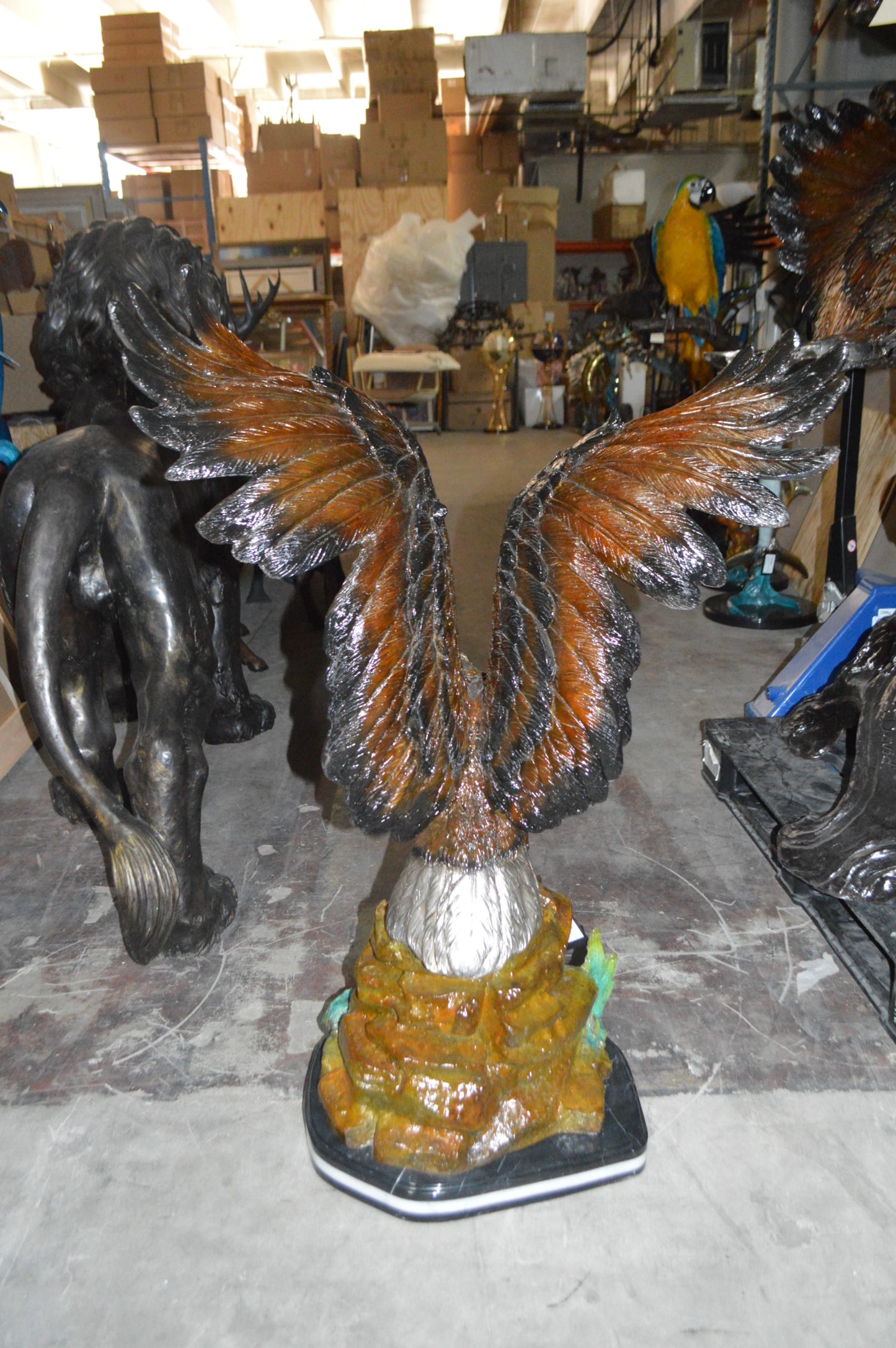 Eagle On A Rock Bronze Statue -  Size: 32"L x 18"W x 48"H. 
