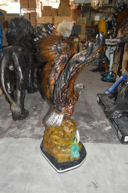 Eagle On A Rock Bronze Statue -  Size: 32"L x 18"W x 48"H. 