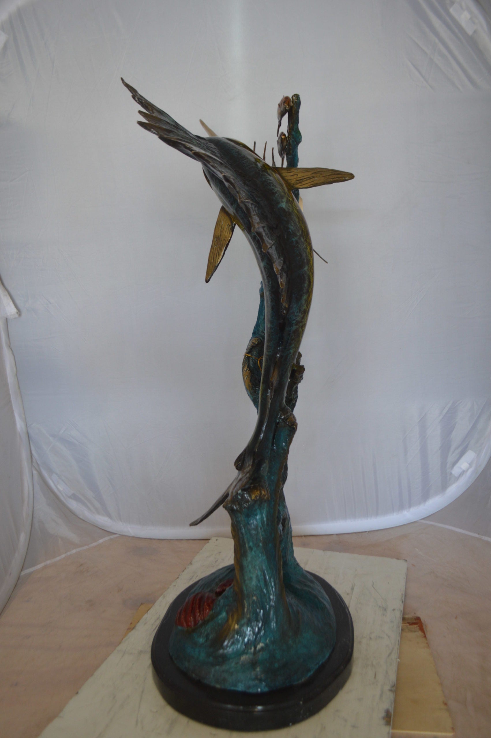 Sailfish With Small Fish Bronze Statue -  Size: 29"L x 17"W x 40"H. 