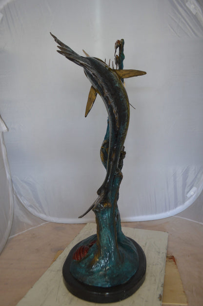 Sailfish With Small Fish Bronze Statue -  Size: 29"L x 17"W x 40"H. 