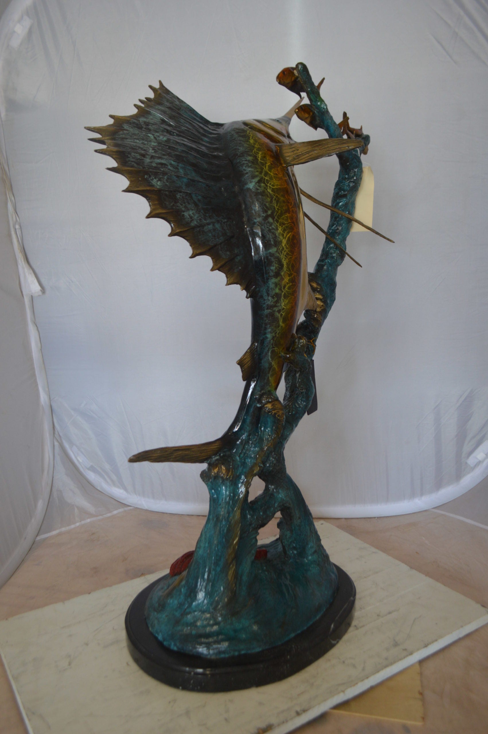 Sailfish With Small Fish Bronze Statue -  Size: 29"L x 17"W x 40"H. 