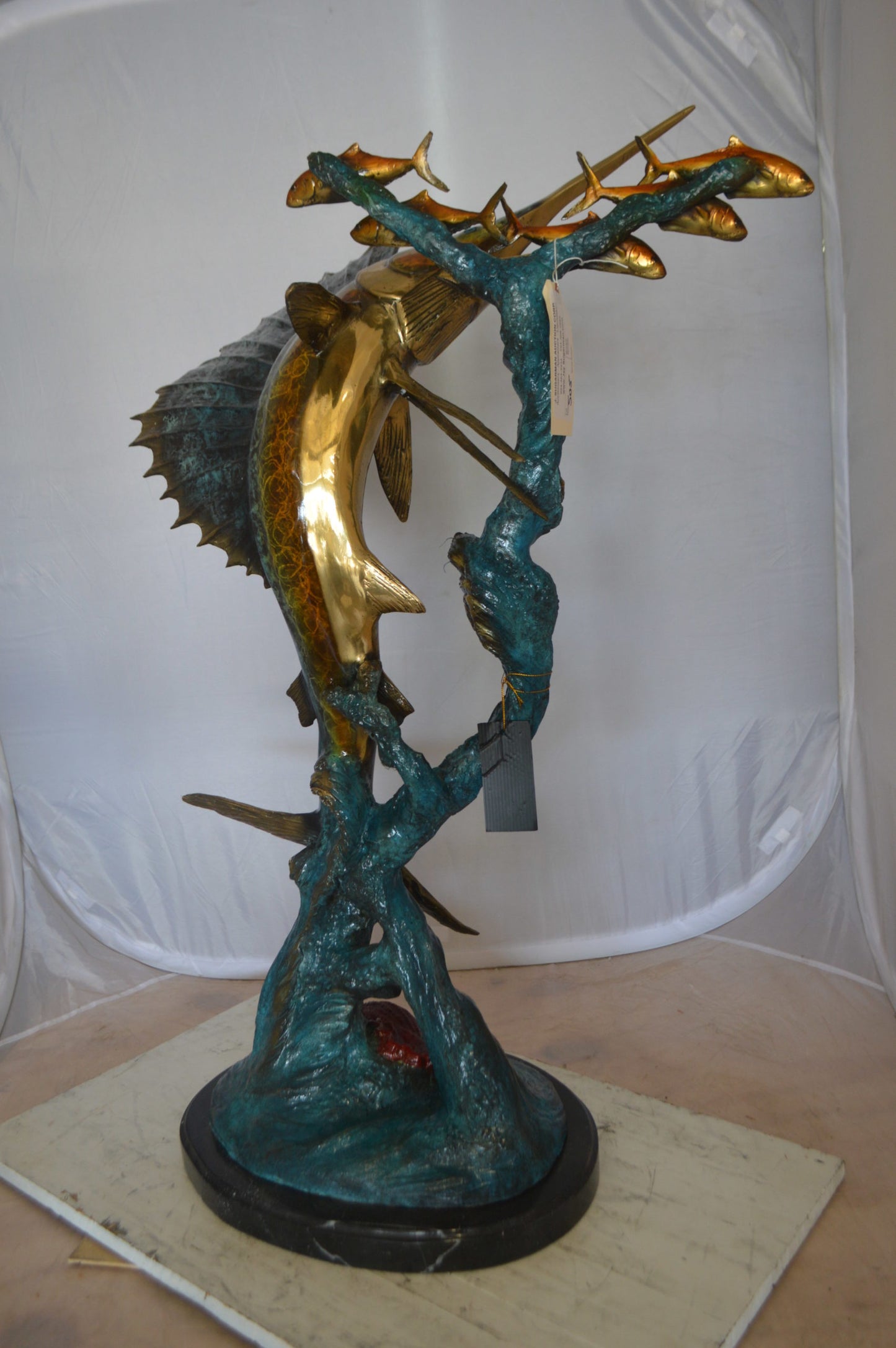 Sailfish With Small Fish Bronze Statue -  Size: 29"L x 17"W x 40"H. 