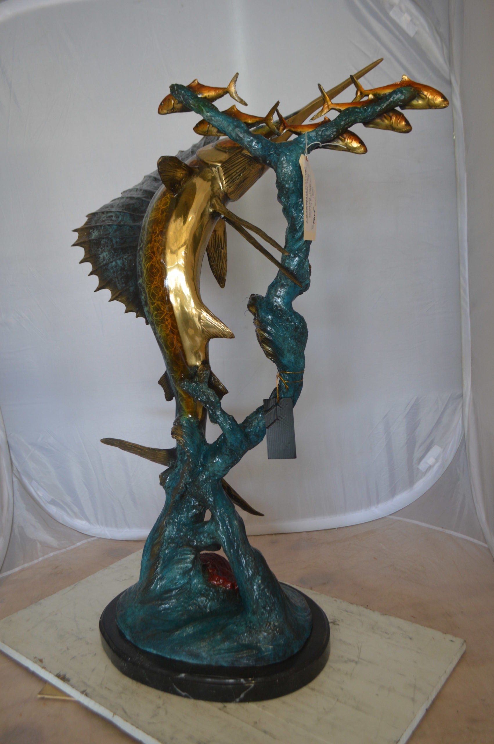 Sailfish With Small Fish Bronze Statue -  Size: 29"L x 17"W x 40"H. 