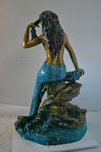 Beautiful Large Mermaid Bronze Statue Fountain - Size: 35"L x 32"W x 53"H.