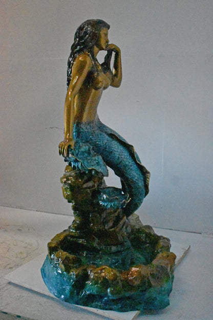 Beautiful Large Mermaid Bronze Statue Fountain - Size: 35"L x 32"W x 53"H.