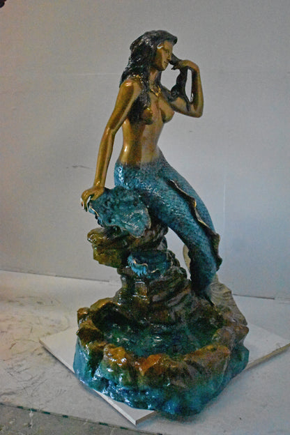 Beautiful Large Mermaid Bronze Statue Fountain - Size: 35"L x 32"W x 53"H.