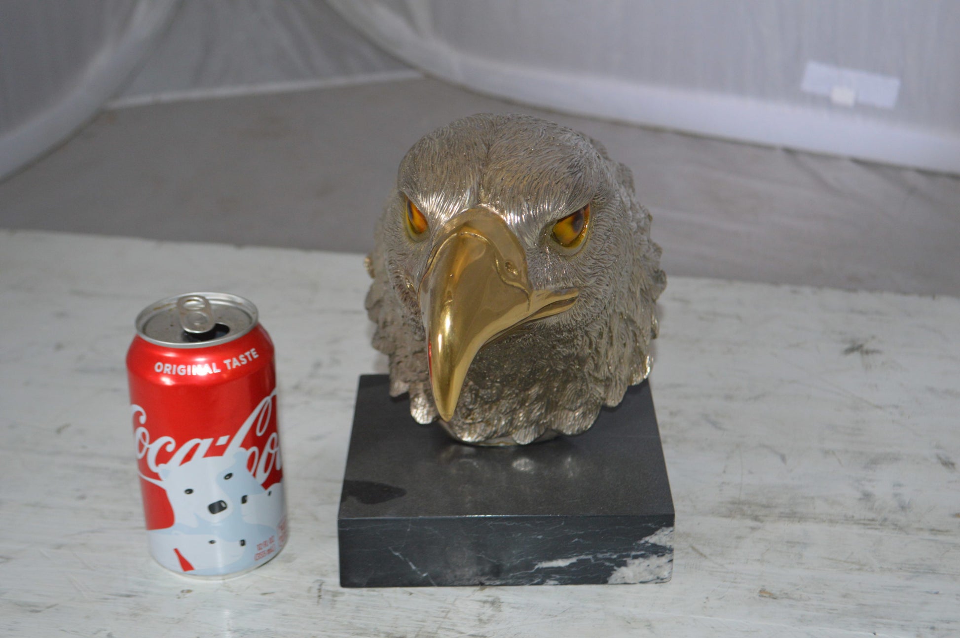 Eagle head Silver Finish - Bronze Statue -  Size: 10"L x 6"W x 8.5"H. 
