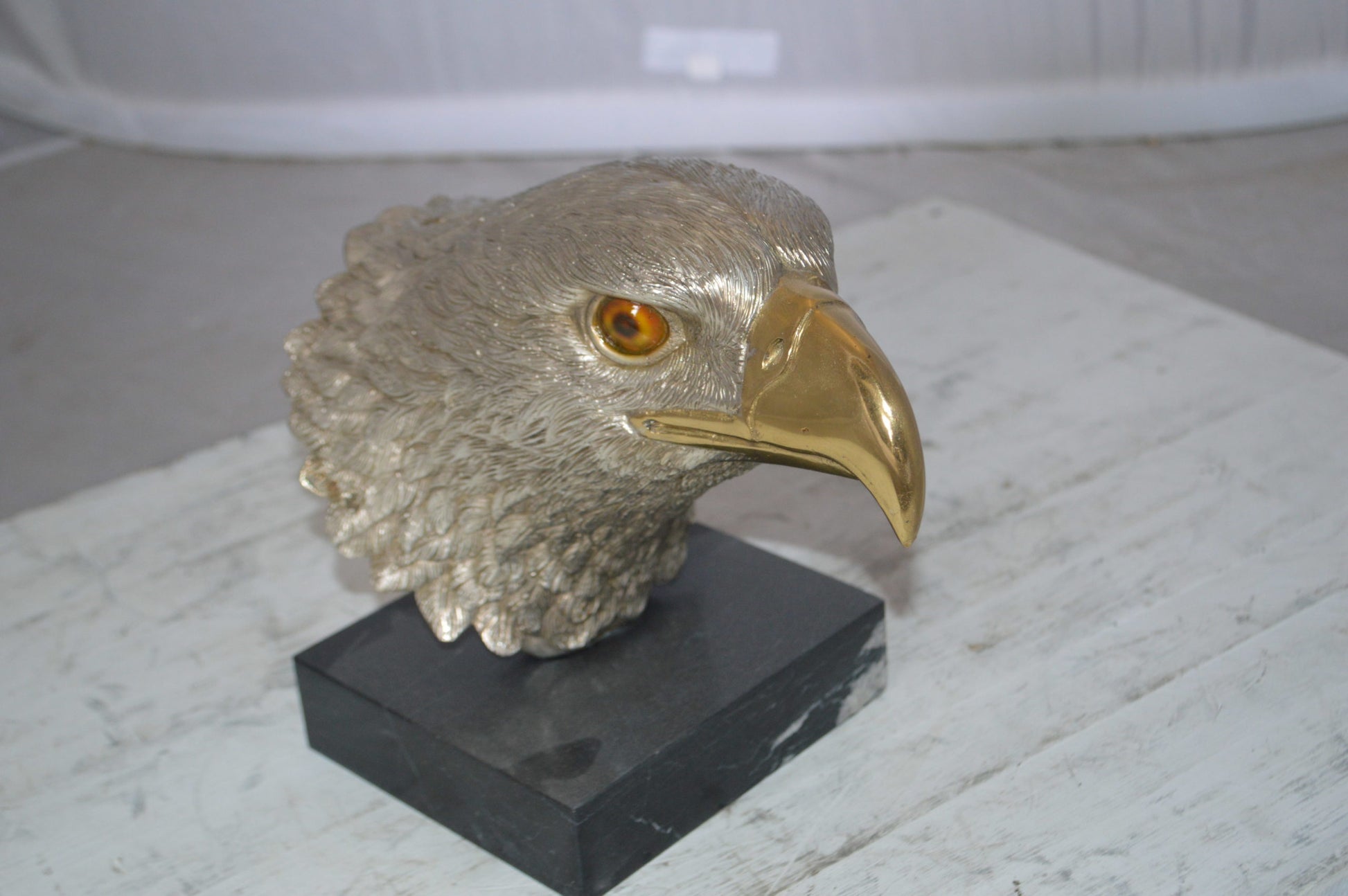 Eagle head Silver Finish - Bronze Statue -  Size: 10"L x 6"W x 8.5"H. 
