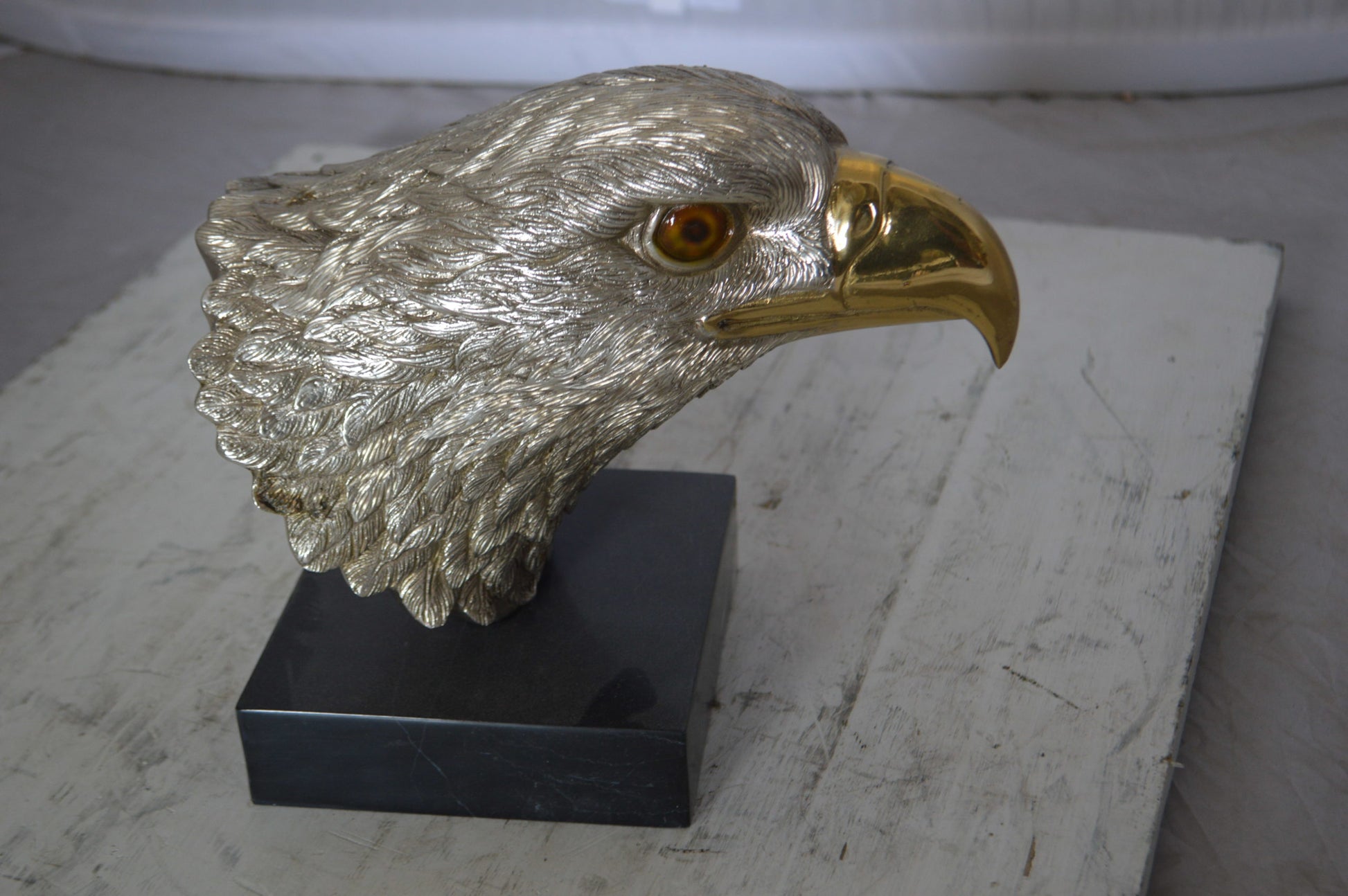Eagle head Silver Finish - Bronze Statue -  Size: 10"L x 6"W x 8.5"H. 