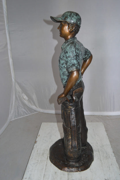 Golfer with bag Bronze Statue -  Size: 12"L x 13"W x 32"H. 