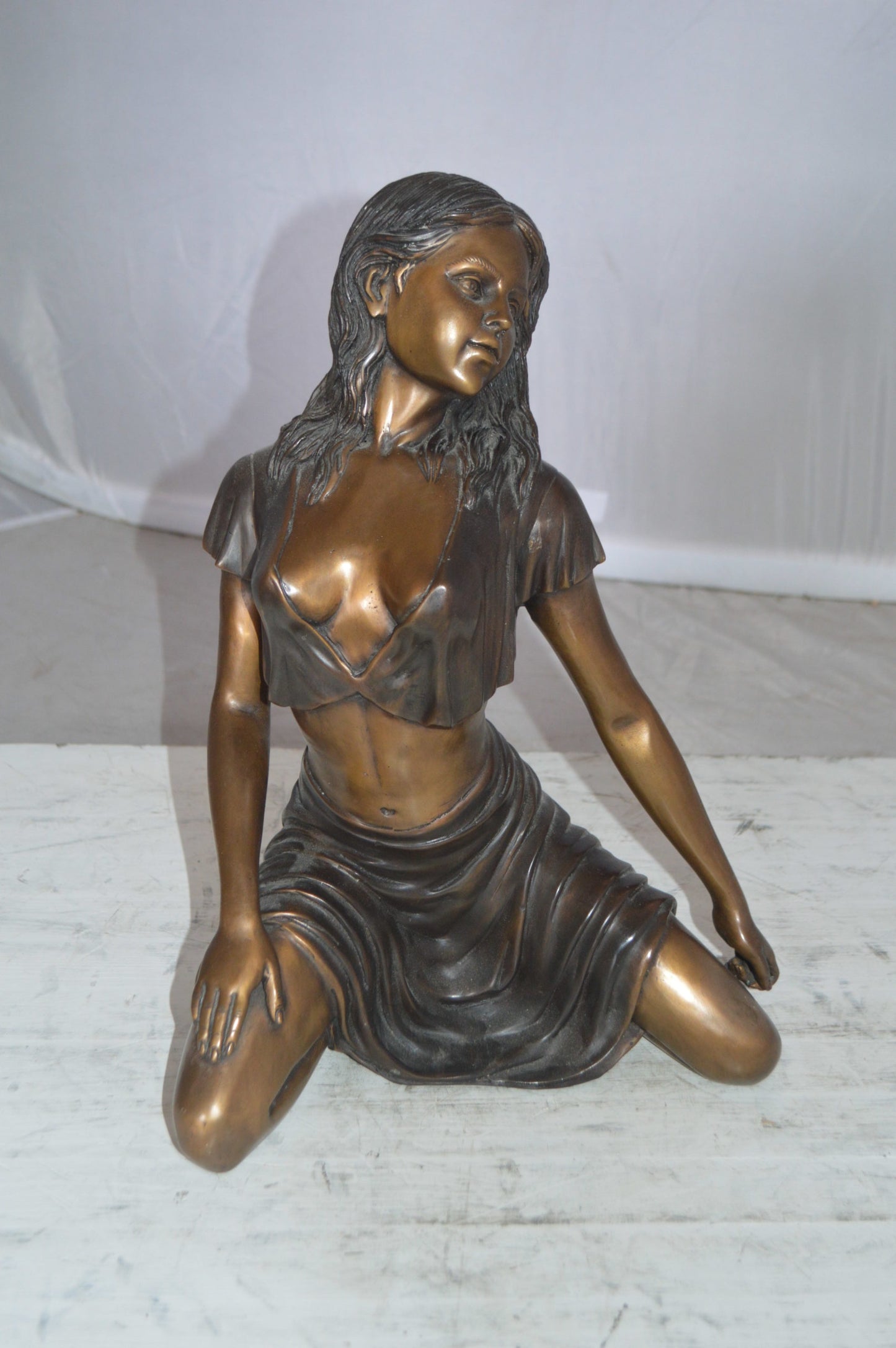 Nude girl Bronze Statue -  Size: 8"L x 11"W x 14"H. 