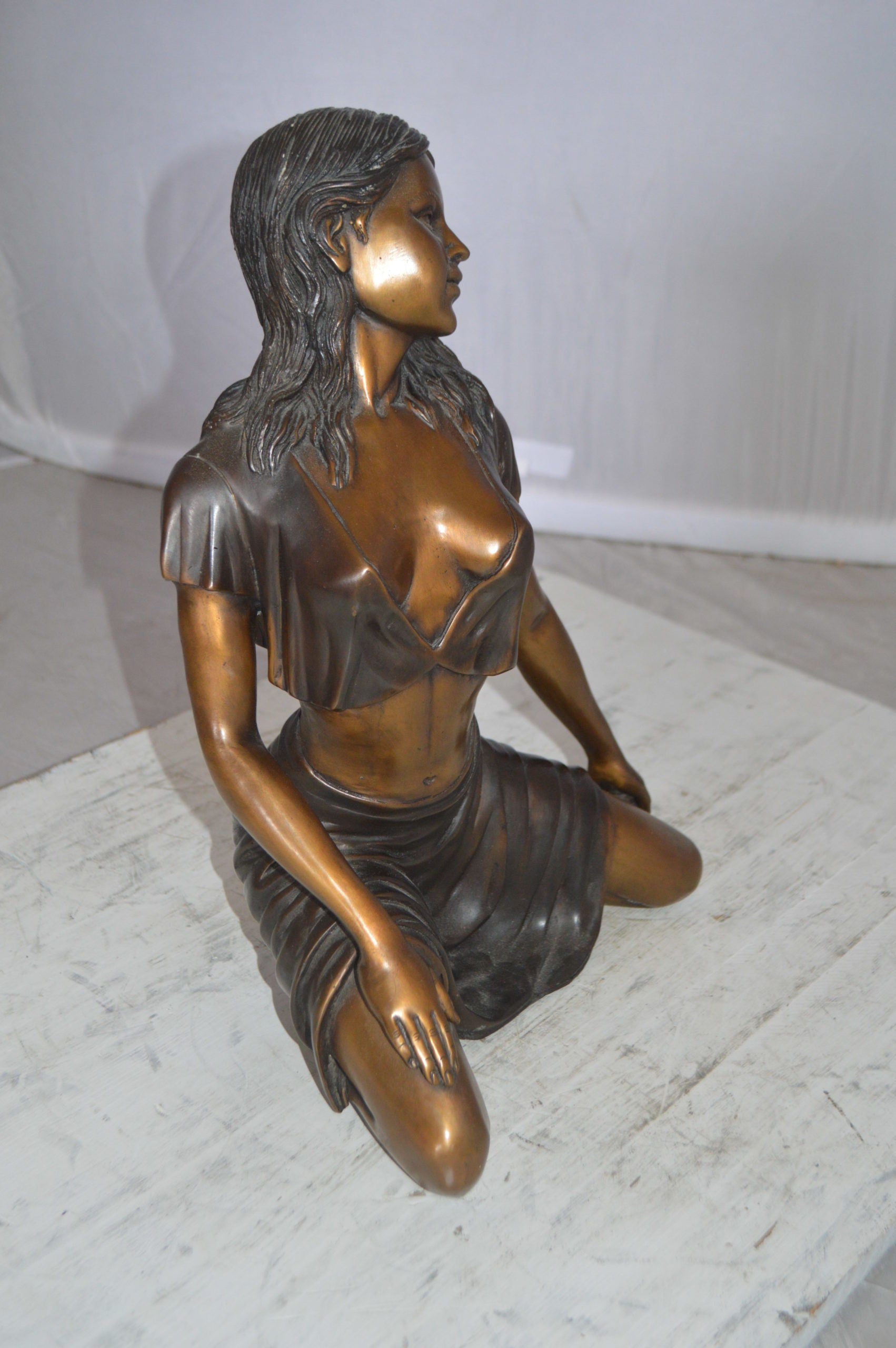 Nude girl Bronze Statue -  Size: 8"L x 11"W x 14"H. 