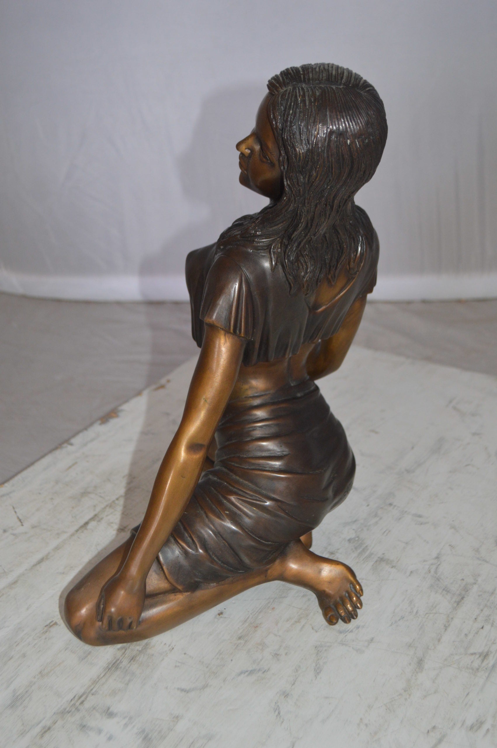 Nude girl Bronze Statue -  Size: 8"L x 11"W x 14"H. 