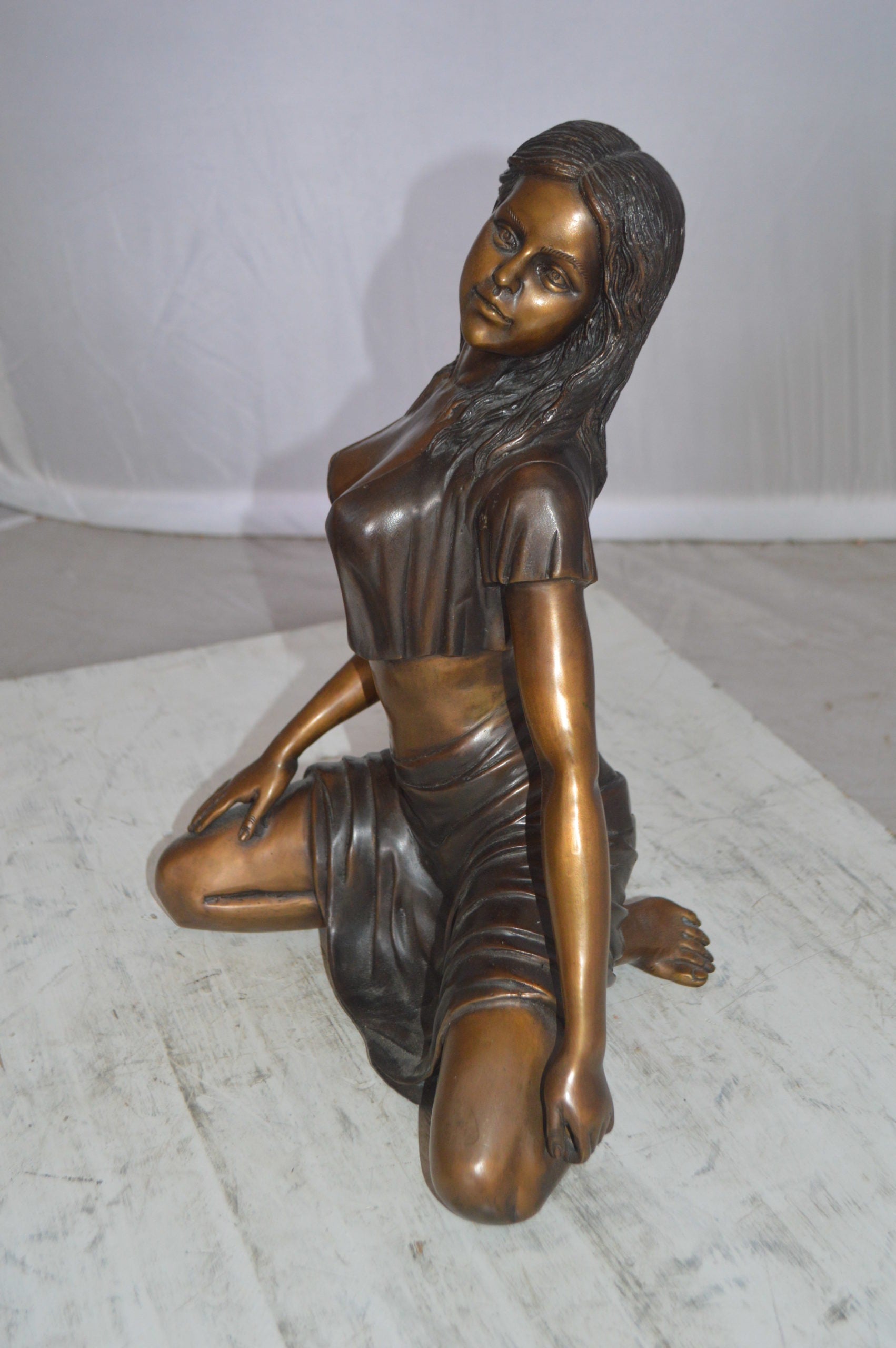 Nude girl Bronze Statue -  Size: 8"L x 11"W x 14"H. 