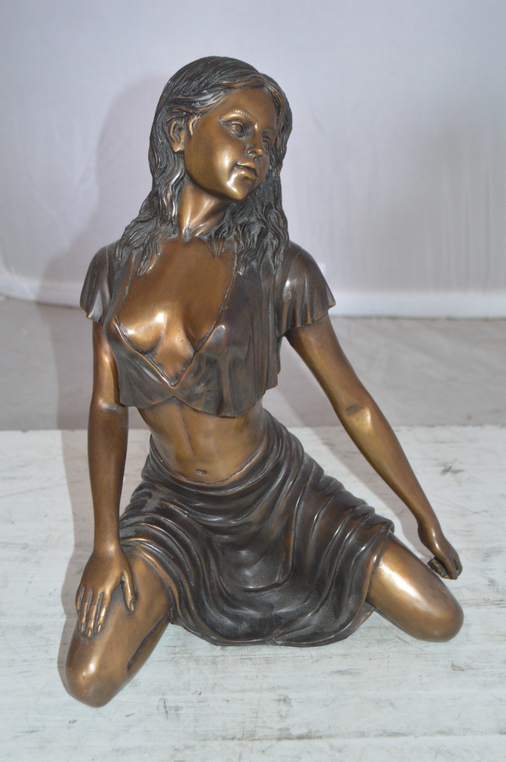 Nude girl Bronze Statue -  Size: 8"L x 11"W x 14"H. 