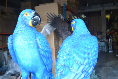 Pair of Blue Parrots on a tree - Bronze Statue -  Size: 43"L x 28"W x 67"H. 