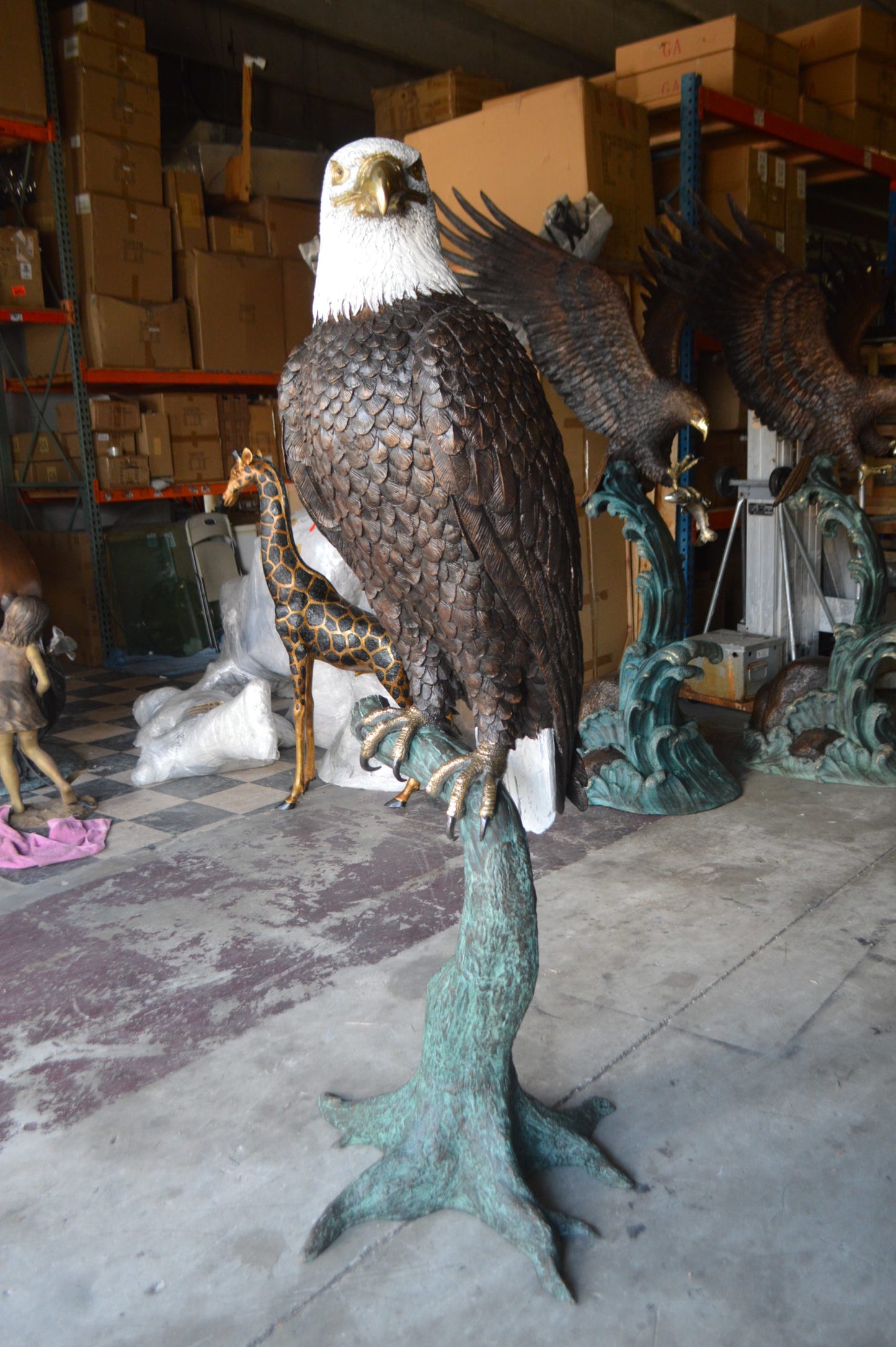 Large Eagle on a branch Bronze Statue -  Size: 29"L x 29"W x 74"H. 