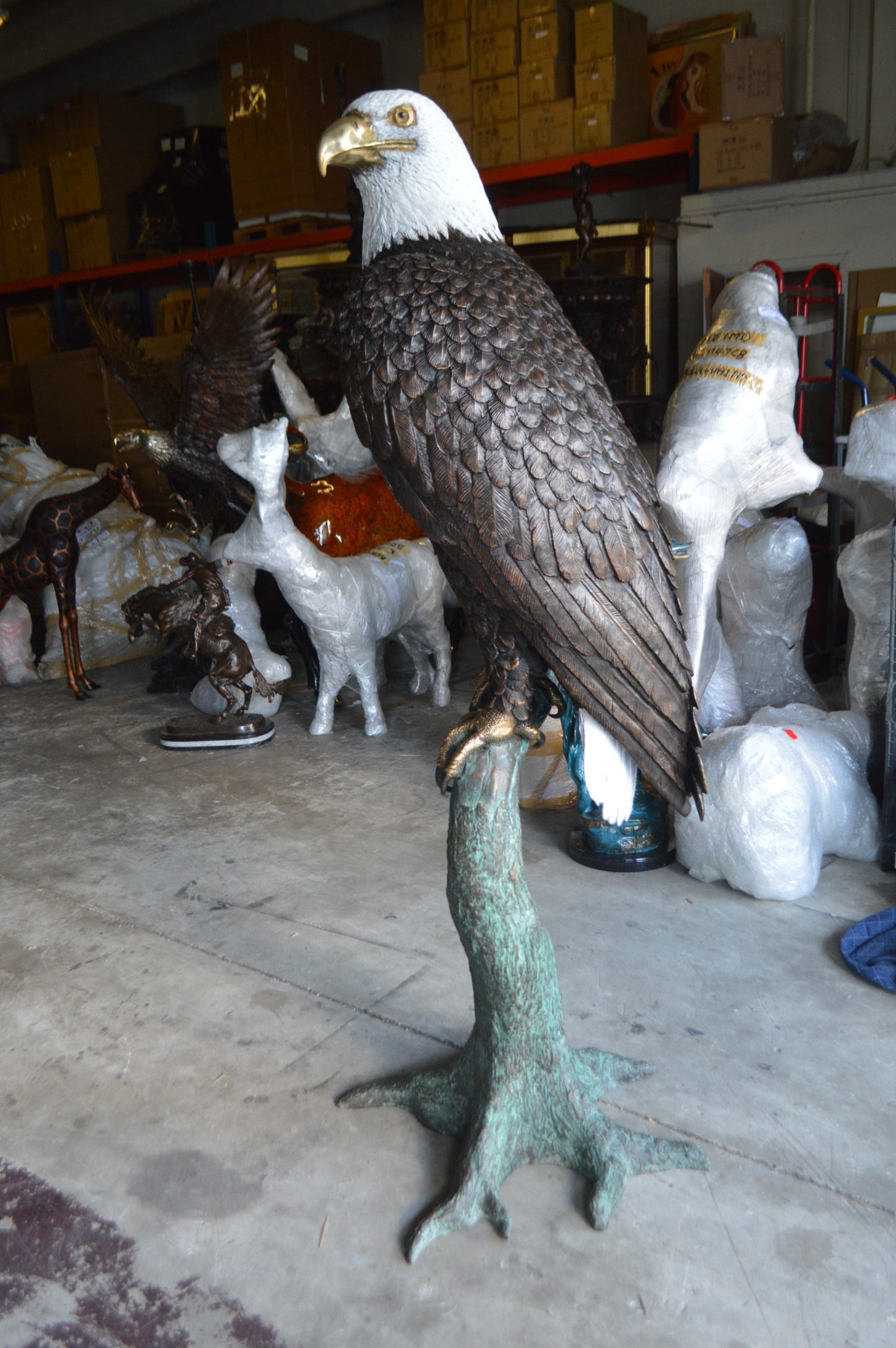 Large Eagle on a branch Bronze Statue -  Size: 29"L x 29"W x 74"H. 