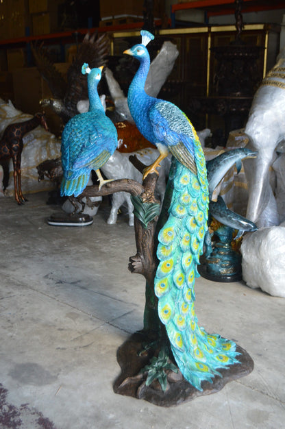 Pair of Peacocks on a Tree Bronze Statue -  Size: 30"L x 27"W x 66"H. 