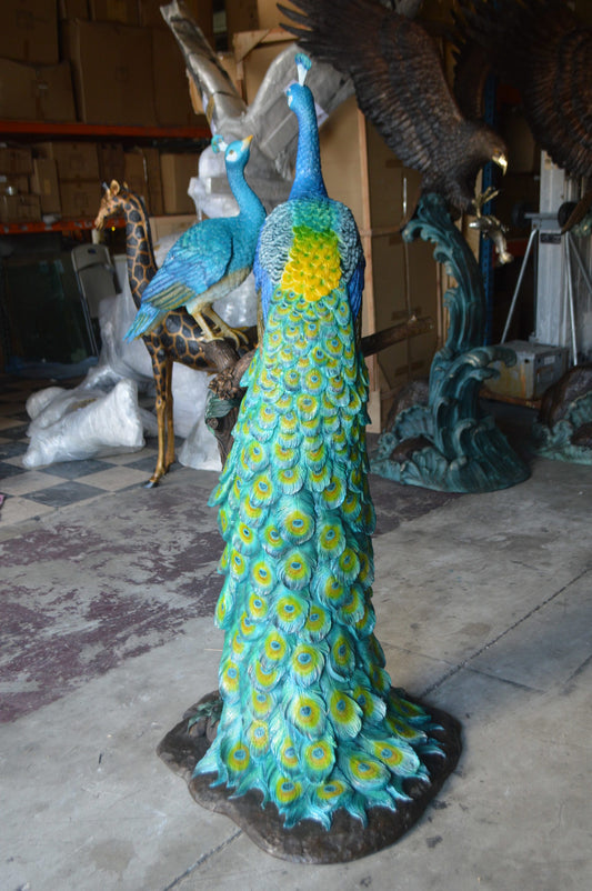 Pair of Peacocks on a Tree Bronze Statue -  Size: 30"L x 27"W x 66"H. 