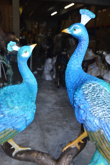 Pair of Peacocks on a Tree Bronze Statue -  Size: 30"L x 27"W x 66"H. 