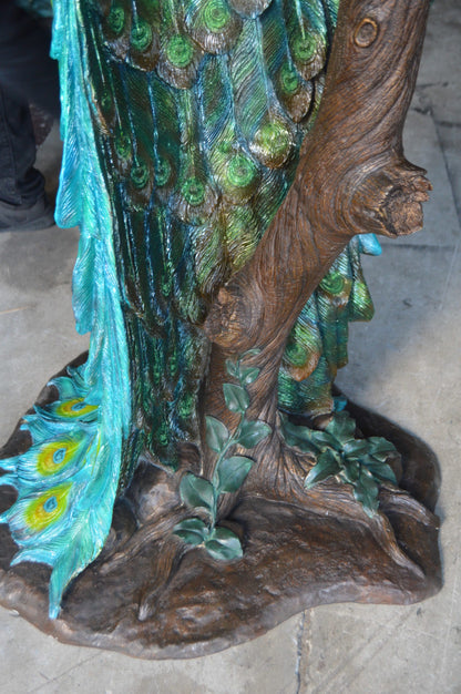 Pair of Peacocks on a Tree Bronze Statue -  Size: 30"L x 27"W x 66"H. 