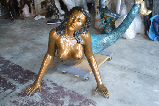 Mermaid Lying in the Sun Bronze Statue -  Size: 87"L x 44"W x 36"H. 