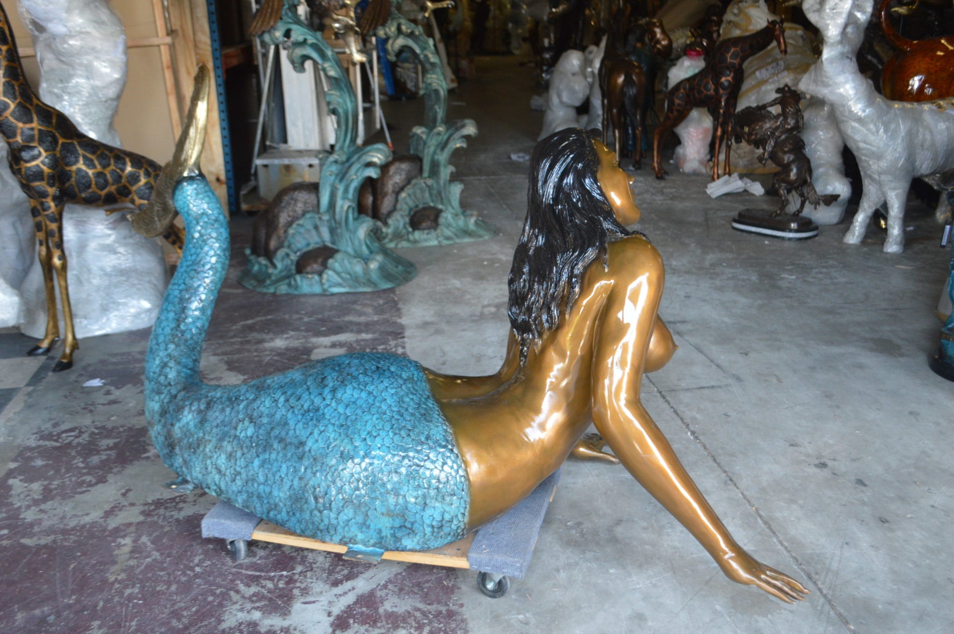 Mermaid Lying in the Sun Bronze Statue -  Size: 87"L x 44"W x 36"H. 