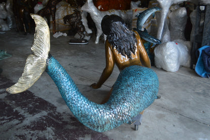Mermaid Lying in the Sun Bronze Statue -  Size: 87"L x 44"W x 36"H. 