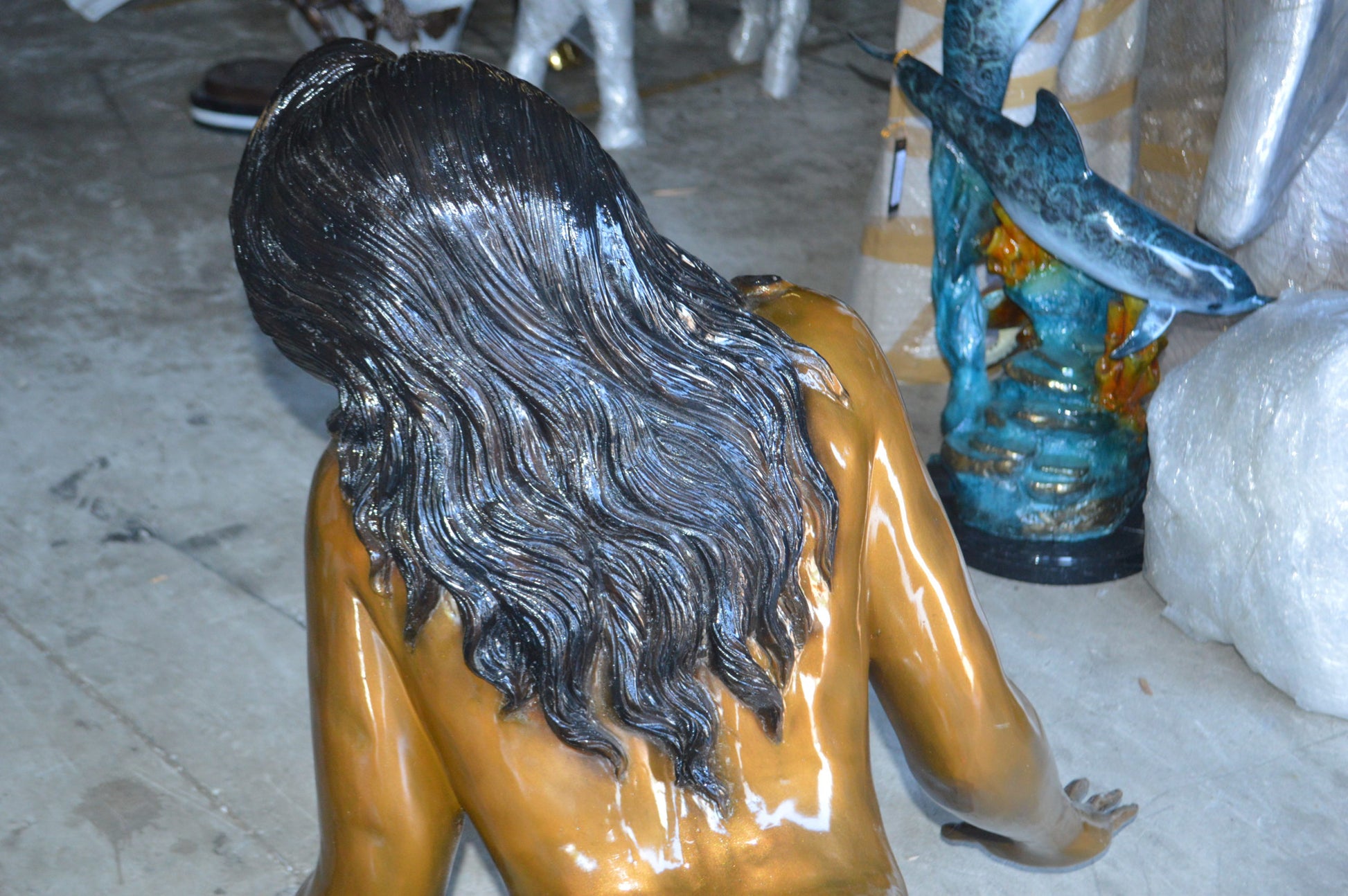 Mermaid Lying in the Sun Bronze Statue -  Size: 87"L x 44"W x 36"H. 