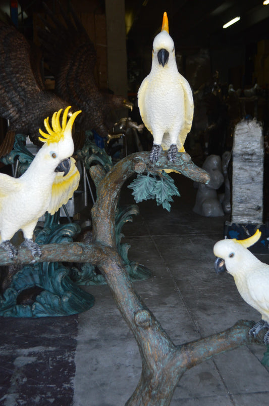 Three Cockatoo on a Tree Bronze Statue -  Size: 55"L x 34"W x 68"H. 