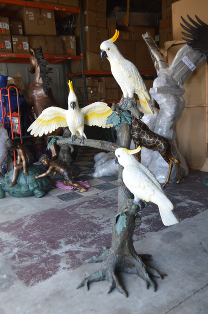 Three Cockatoo on a Tree Bronze Statue -  Size: 55"L x 34"W x 68"H. 