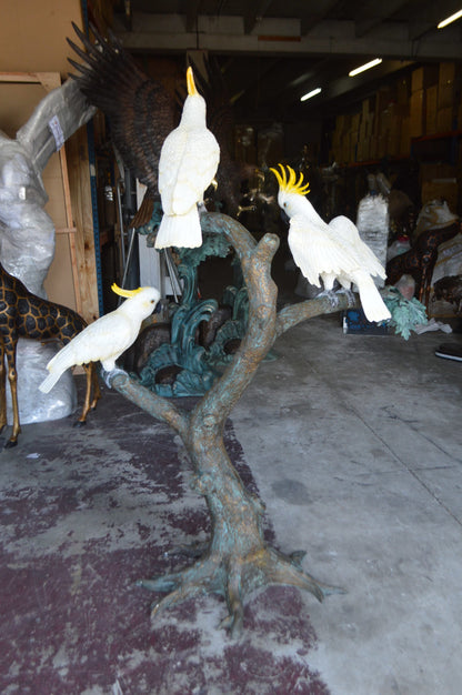 Three Cockatoo on a Tree Bronze Statue -  Size: 55"L x 34"W x 68"H. 