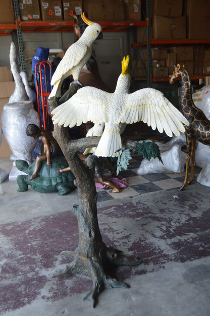 Three Cockatoo on a Tree Bronze Statue -  Size: 55"L x 34"W x 68"H. 