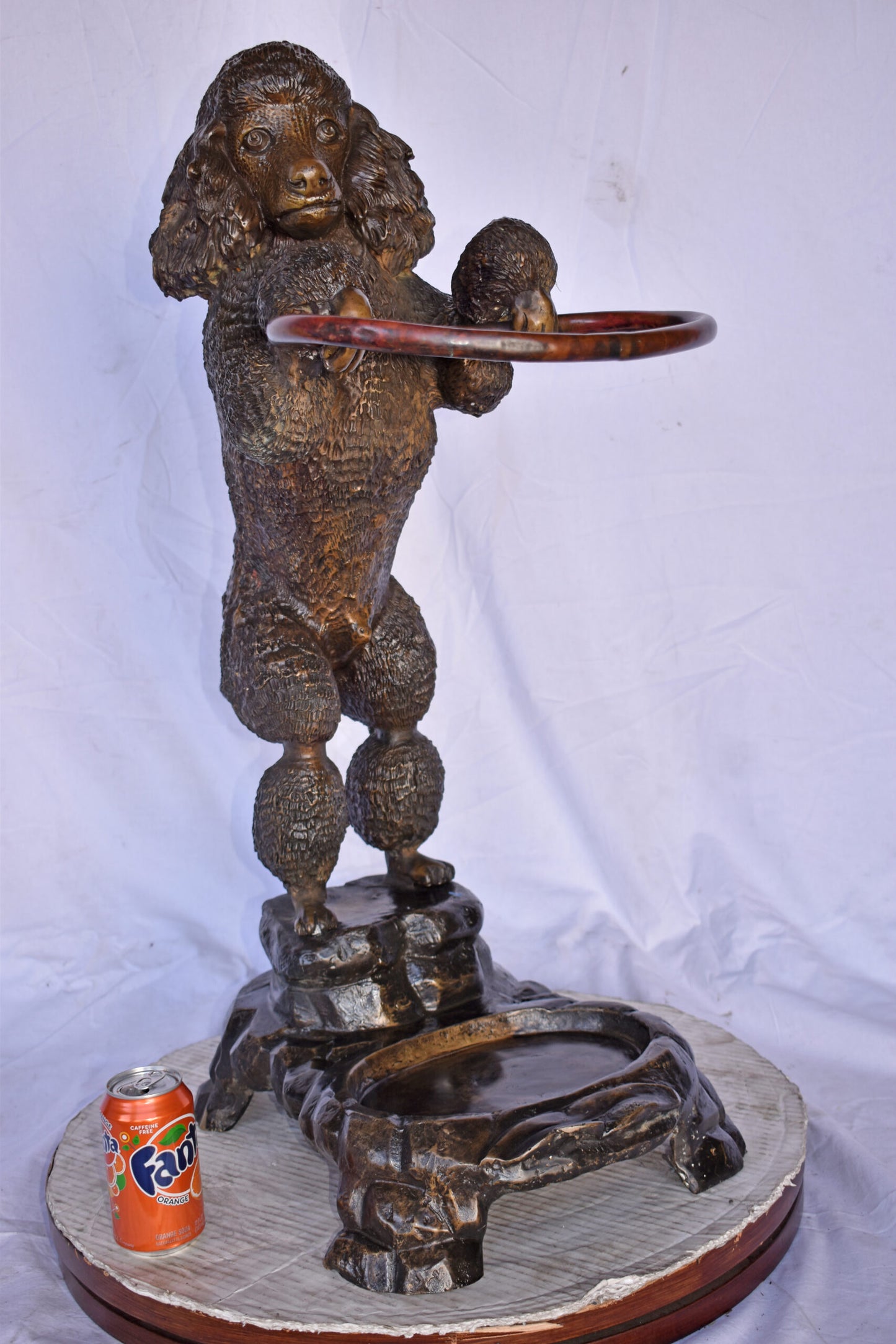 Standard Poodle Dog Hooding A Ring Bronze Statue - Size: 18"L x 13"W x 34"H.
