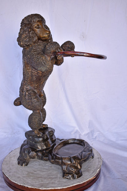 Standard Poodle Dog Hooding A Ring Bronze Statue - Size: 18"L x 13"W x 34"H.